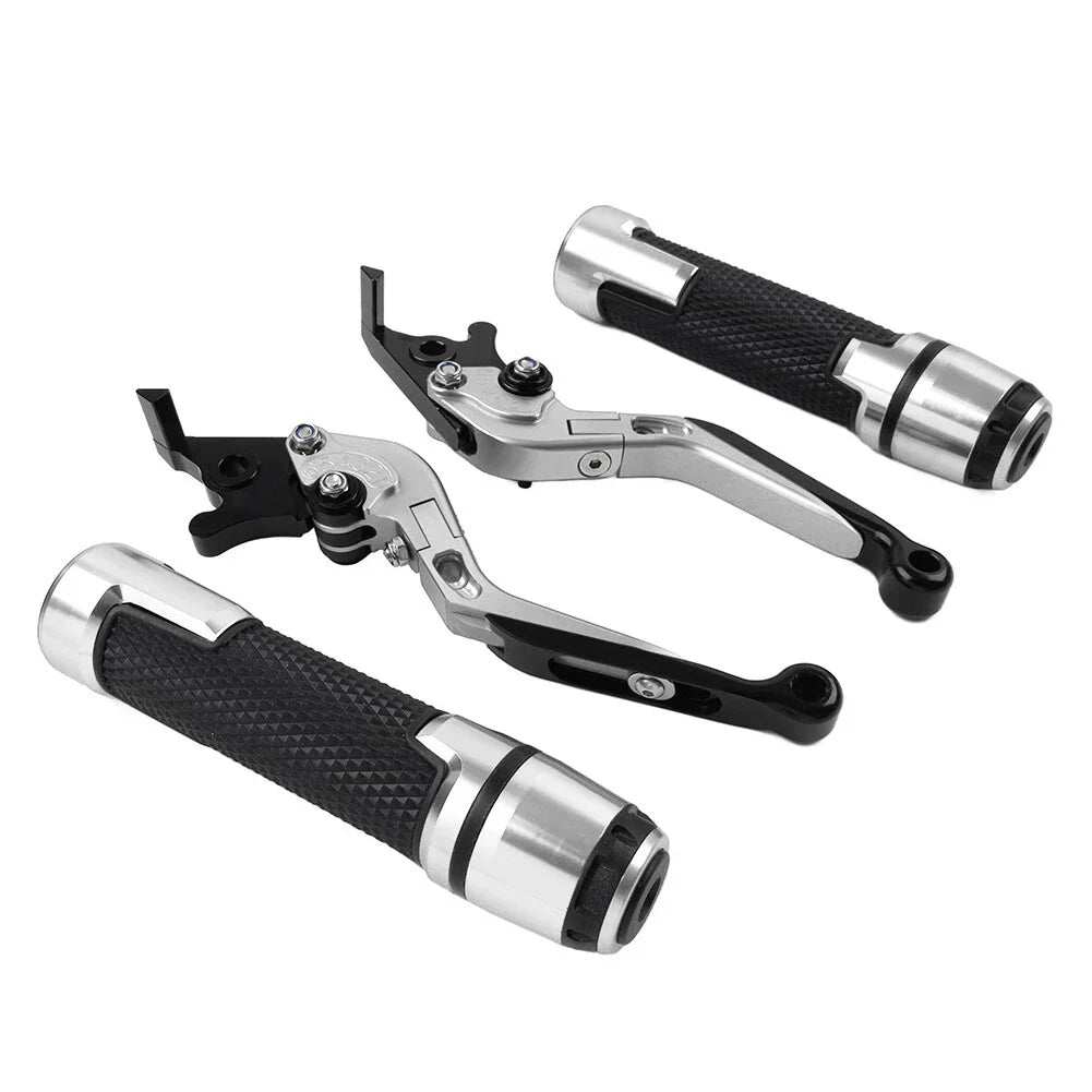 Silver Extendable Brake Clutch Levers & Handlebar Grips for Aprilia Tuono V4