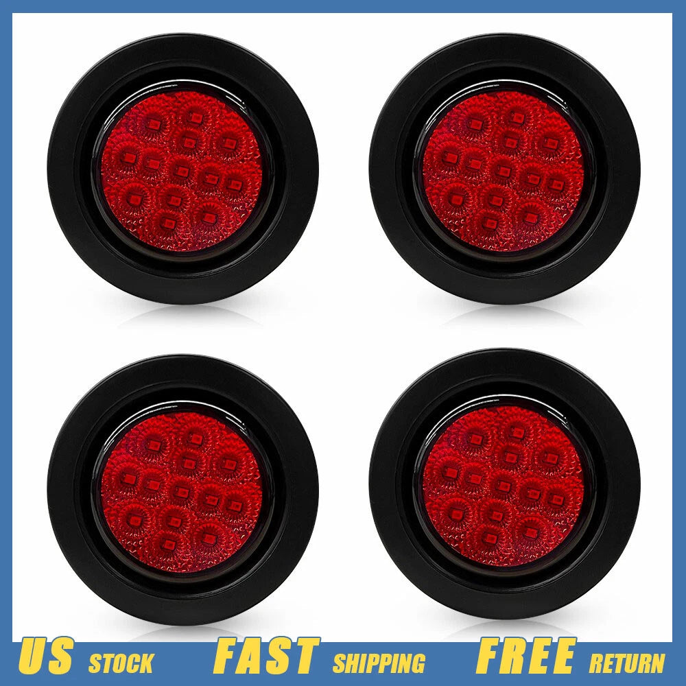 Set of 4 Red LED 2.5 Inch DOT Round Trailer Side Marker Lights for Truck