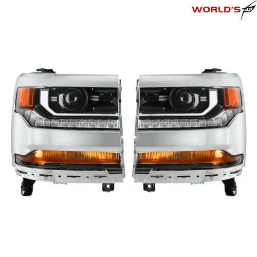 Pair Headlights for Chevy Silverado 1500 (2016–2018) HID Xenon LED DRL Projector