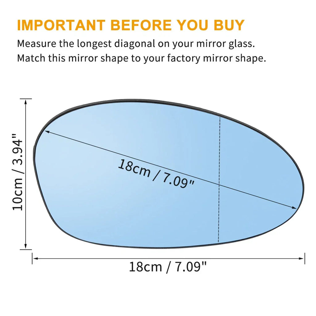 Wing Mirror Glass Heated W/Backing Blue Pair for BMW 128i (2008 - 2009)