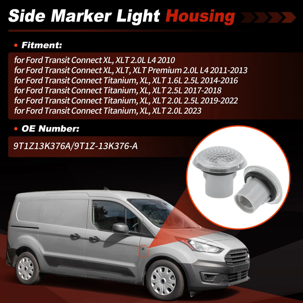 2pc LED Side Marker Light Housing for Ford Transit Connect (2010–2023) 9T1Z13K376A