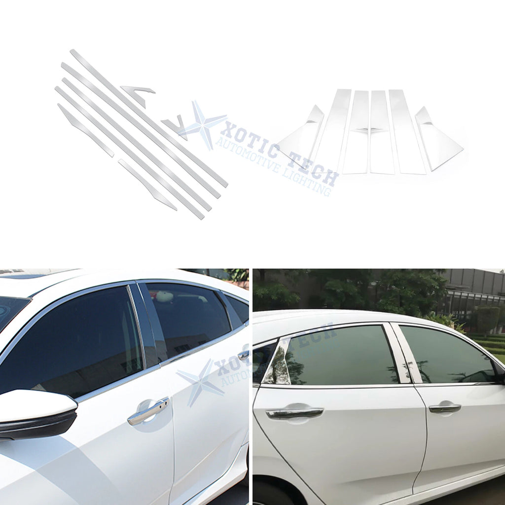 Chrome Window Pillar Post Lower Frame Cover Trims for Honda Civic 2016-2021