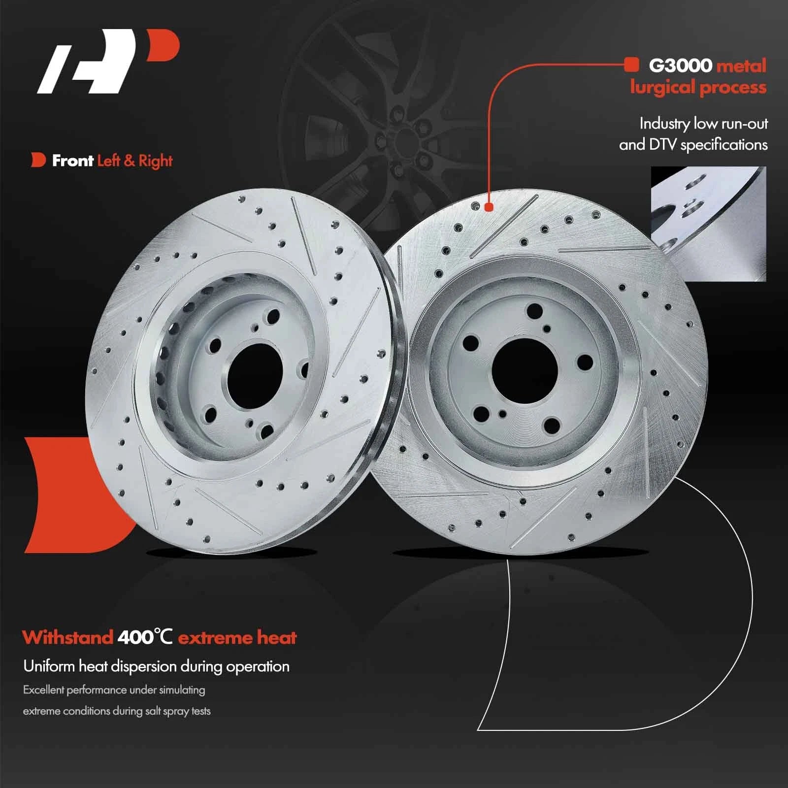 Front Drilled Brake Rotor for Toyota Highlander Sienna (2008–2019) 328MM