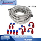 10FT Silver Nylon Braided CPE Fuel Line Hose Kit with 6AN Fittings for Universal