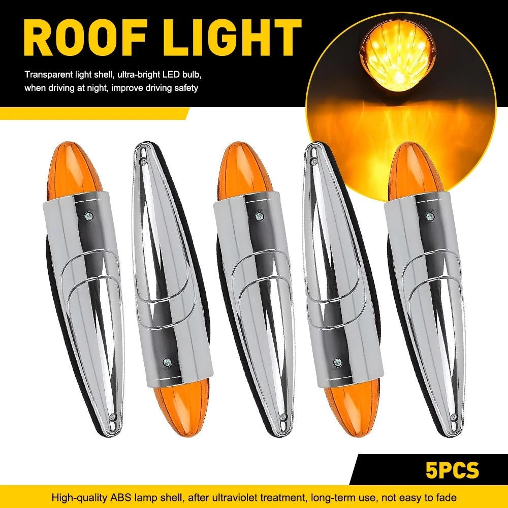5X Amber LED Torpedo Cab Marker Lights for EV (12V)