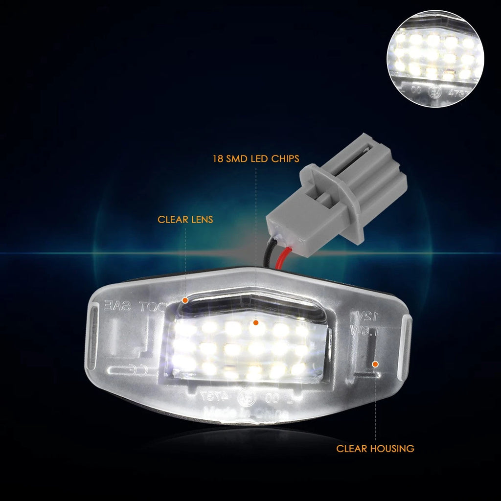 Nuvision White LED License Plate Lights for Honda Civic/Pilot/Accord/TSX/RDX/ILX (1999–2022)