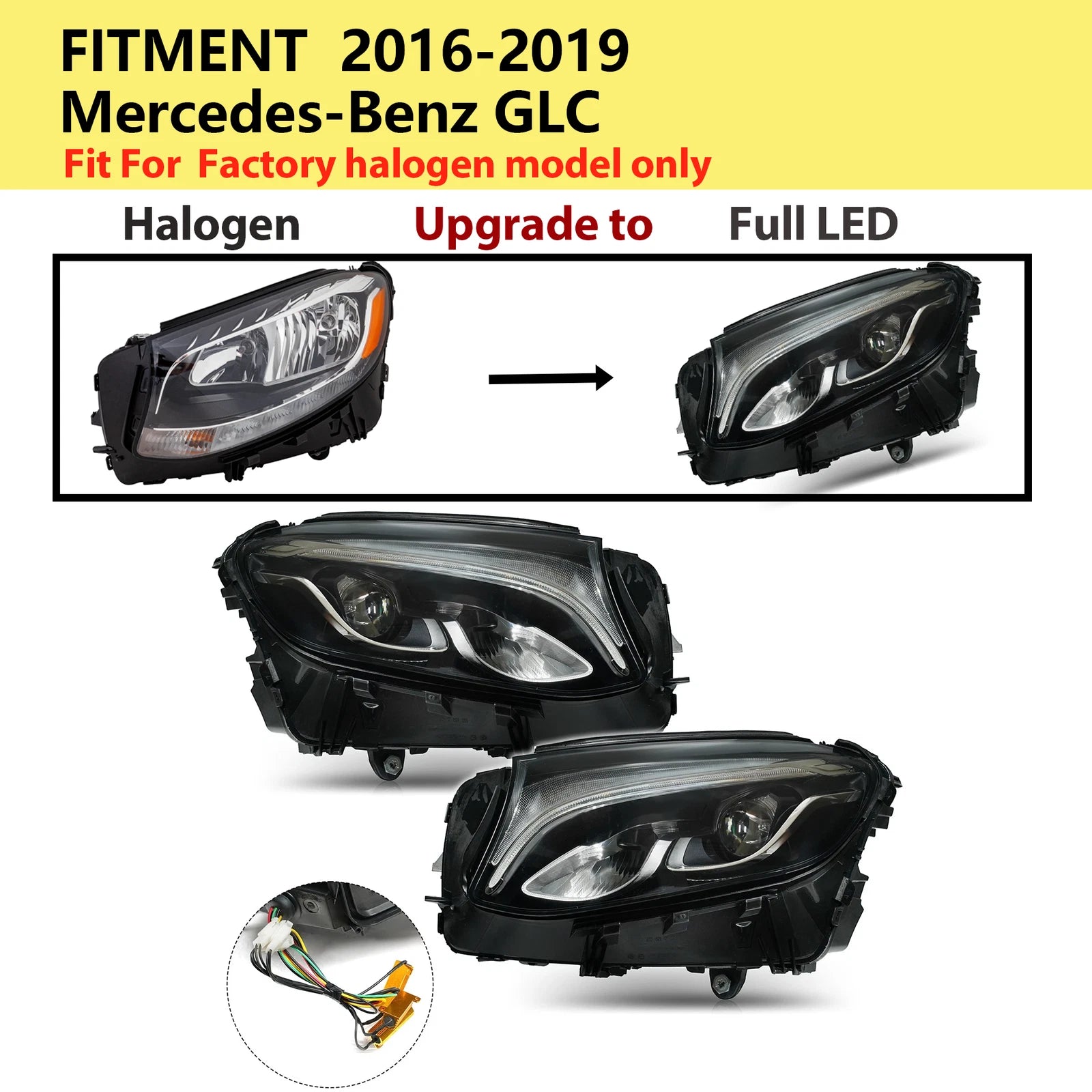 LED Headlight Upgrade for Mercedes Benz GLC300 GLC43 X253 (2016–2019)