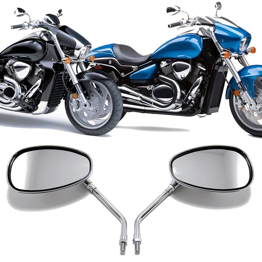 2Pcs Chrome Rearview Side Mirrors for Honda Kawasaki Suzuki Chopper Scooter (10MM)