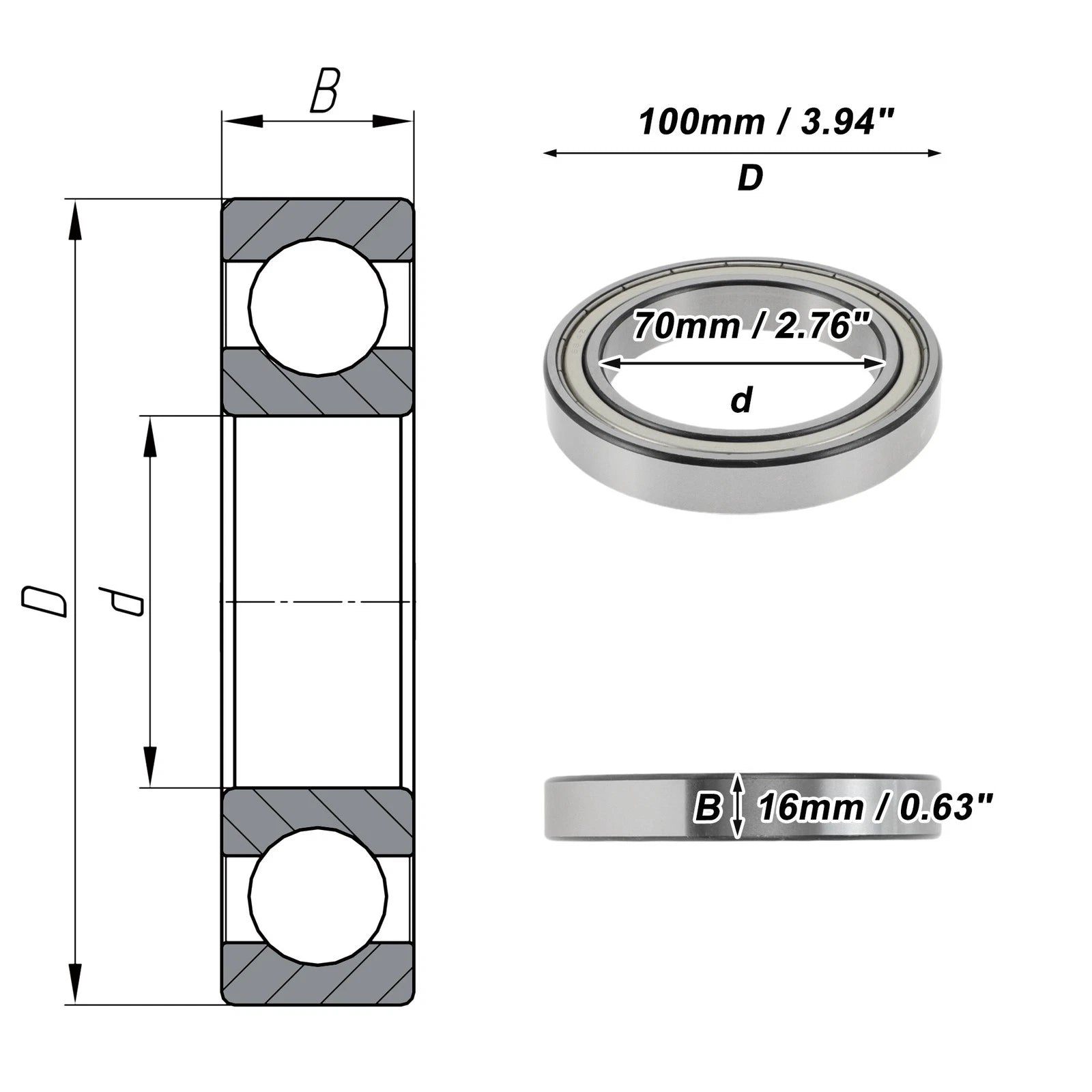 Deep Groove Ball Bearing P6 for Scooter Skateboard Wheel (70x100x16mm)