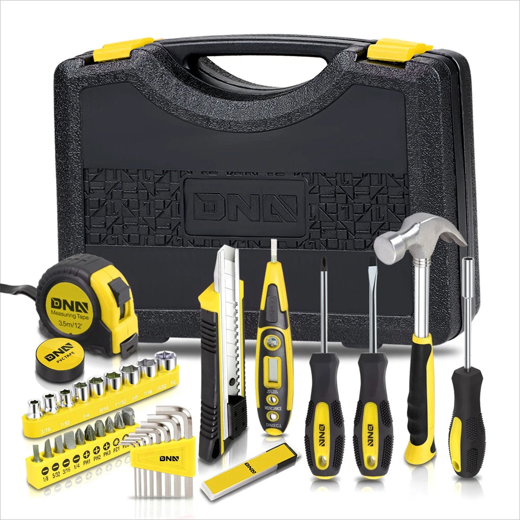 46-Piece Household Toolbox Set - Screwdrivers, Hammers, Pliers, Hex Keys