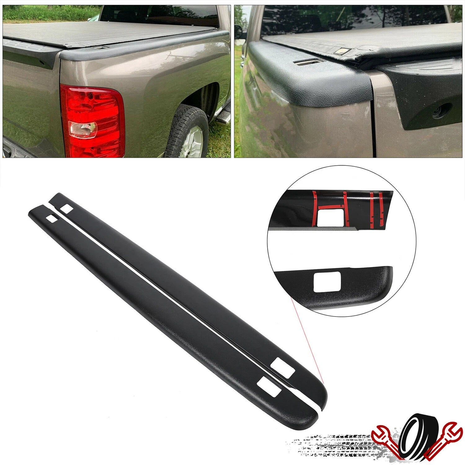 Set of 2 Bed Rail Caps for 2007-2013 Chevy Silverado 1500 Extended/Crew Cab