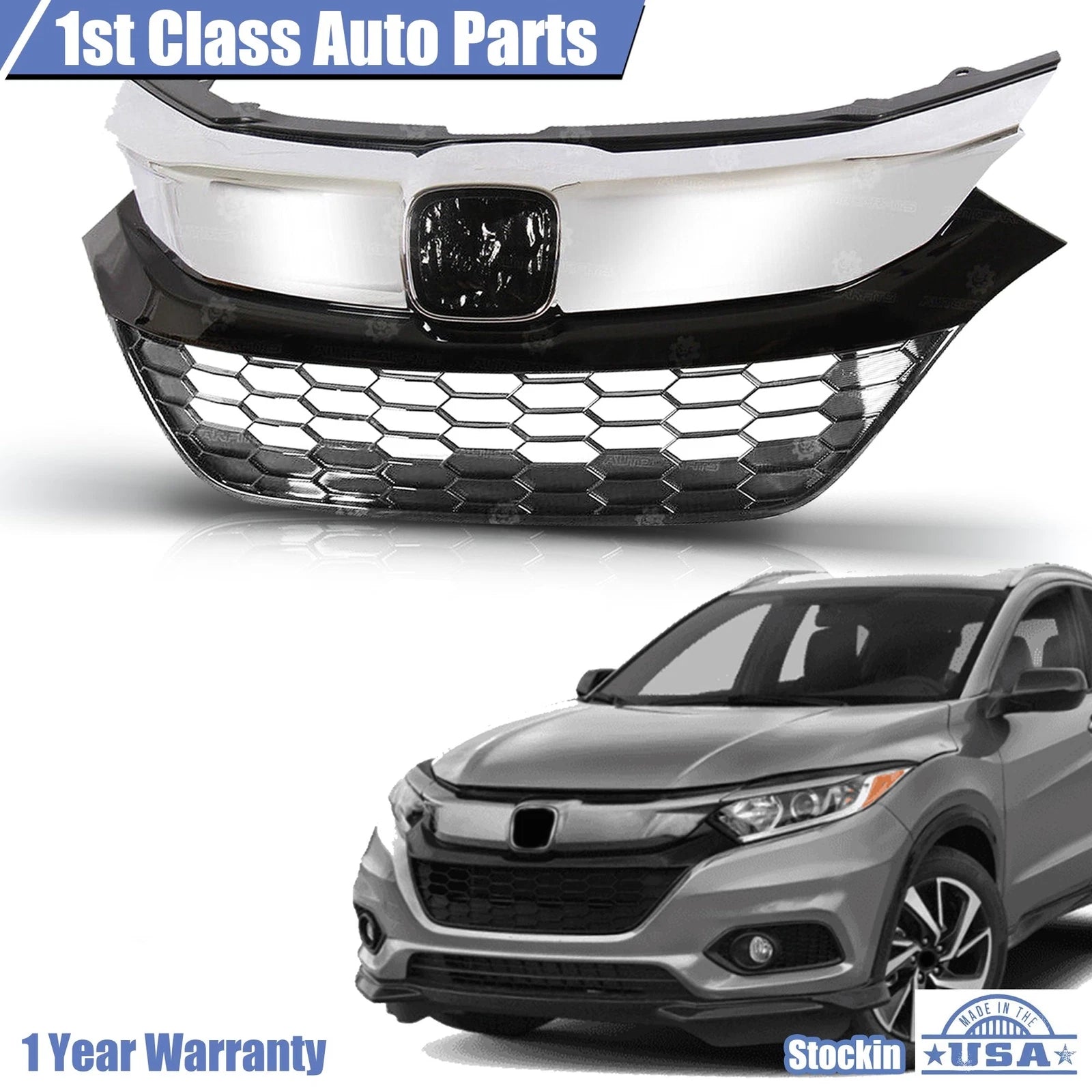 Front Bumper Grille for Honda HR-V (2019–2022) Silver Chrome