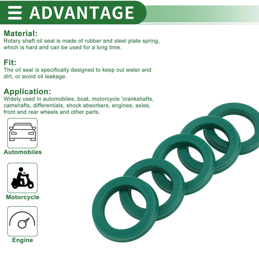 Set of 5 Oil Seal Rotary Shaft Seal 22x32x5mm High Pressure Green