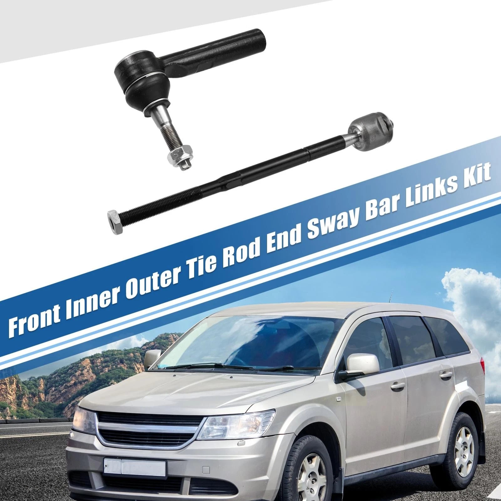 Set of 4 Front Inner Outer Tie Rod End Links EV800611 ES800408 for Dodge Journey (2009–2020)