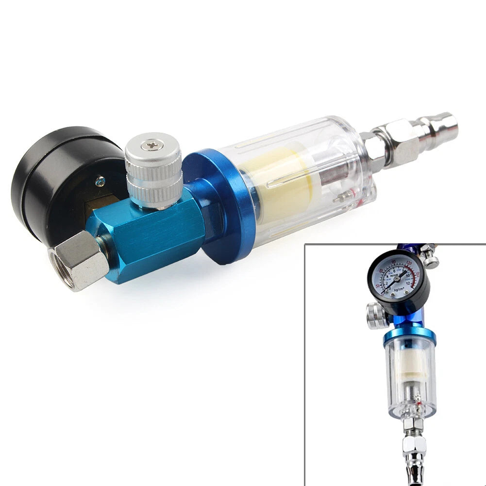 1/4" Air Pressure Regulator Gauge & In-Line Water Trap for Spray Gun