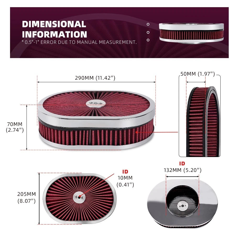 12" Oval Super Flow Thru Air Cleaner for SBC Chevy Ford