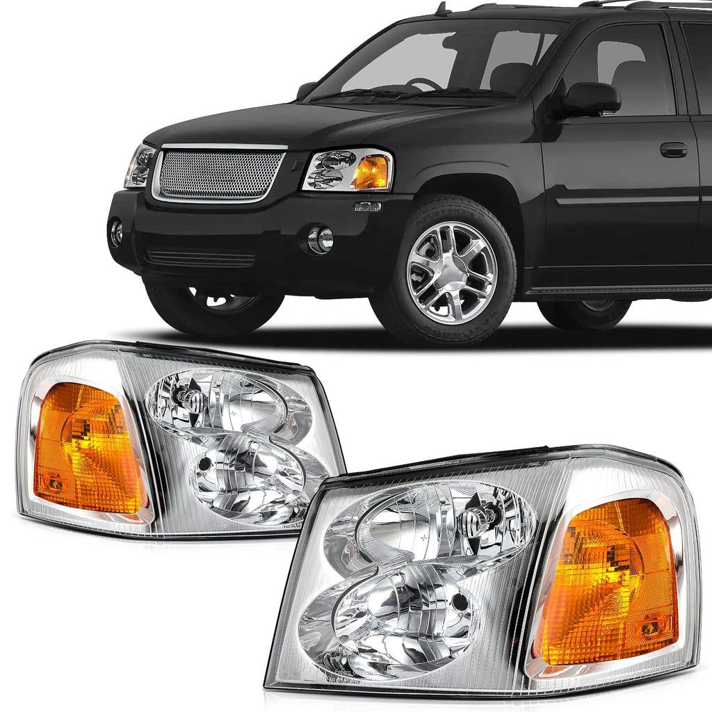 Chrome Housing Headlight Assembly Pair for GMC Envoy/Jimmy (2002–2009)