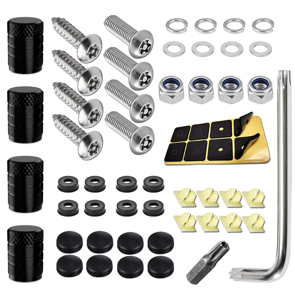 Anti Theft License Plate Black Screw Cover Kit for Car Tag Frame (—)