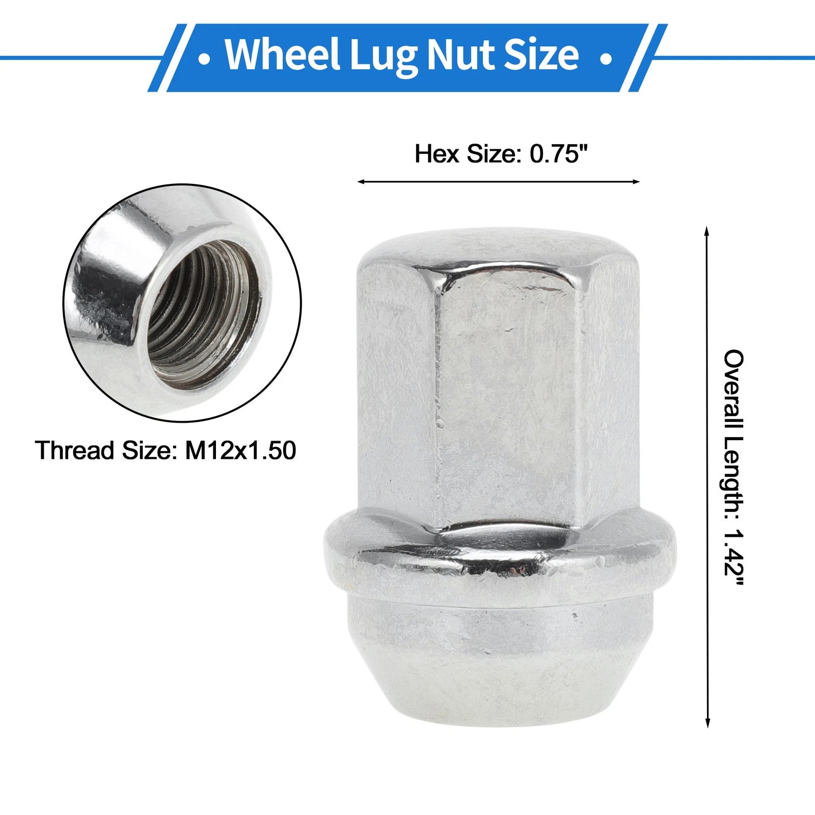 20 Pcs M12x1.50 Wheel Lug Nuts for Chevrolet Impala (2008–2009) No. 6112631/611263