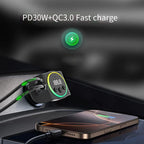 Portable Car Charger with FM Transmitter and Romantic Lighting for Night Drives