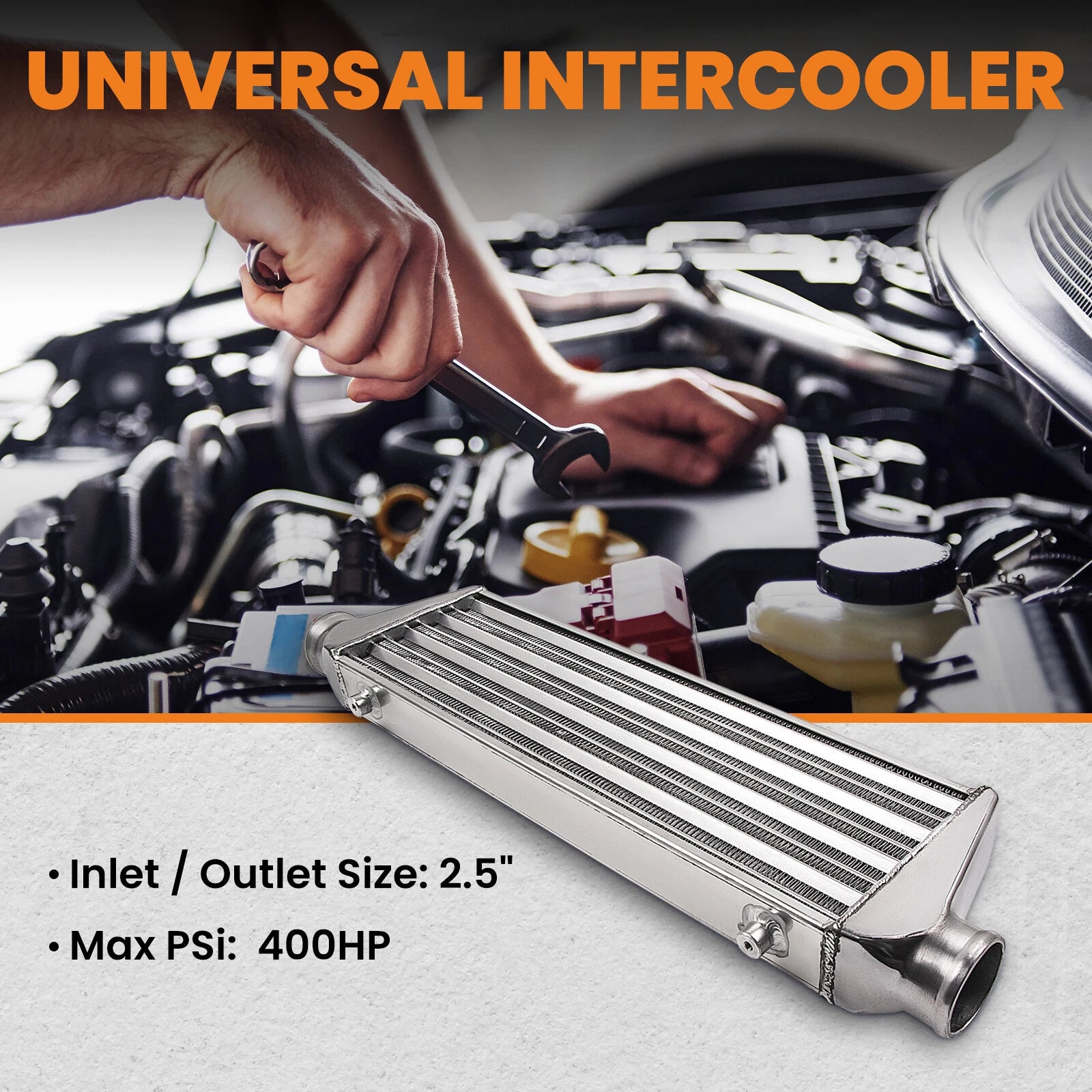 Front Mount Aluminum Tube Fin Intercooler for Universal Fit (27"x7"x2.5")