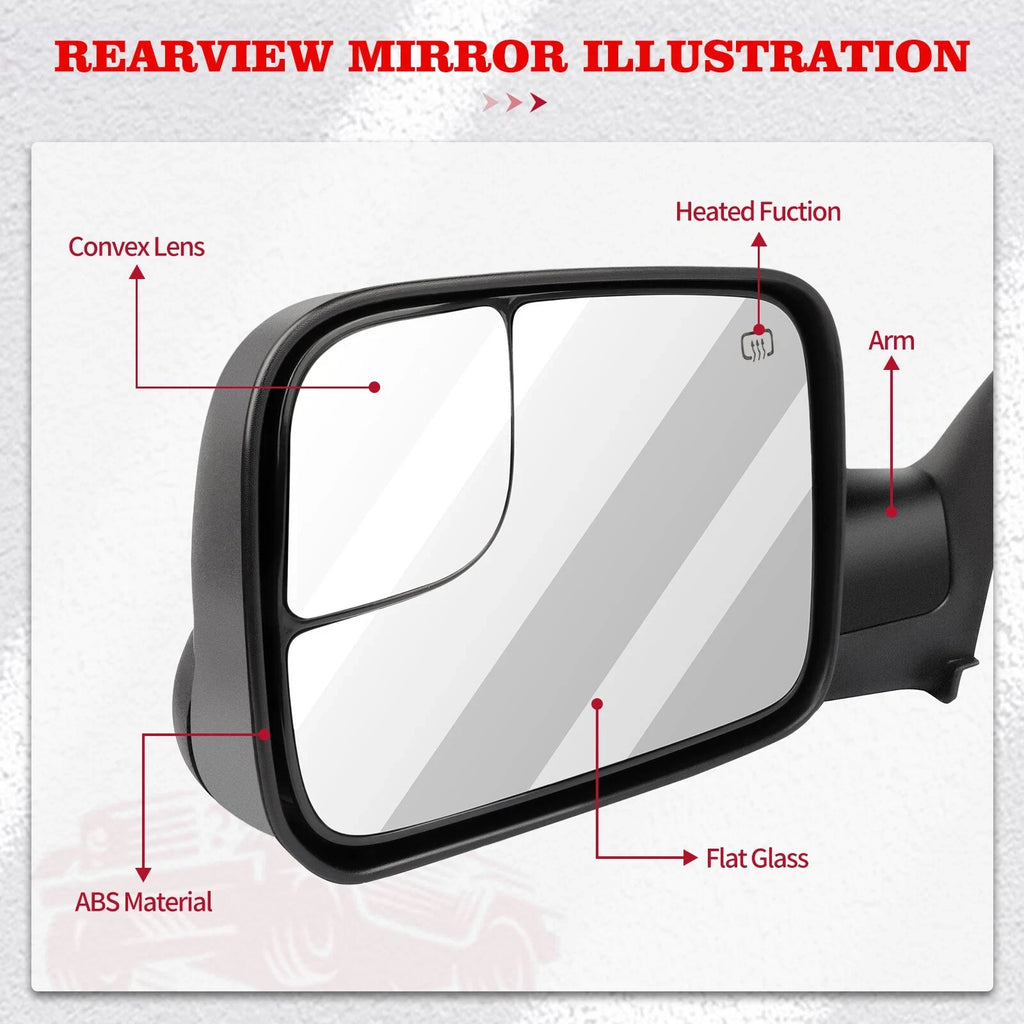 Manual Tow Mirrors for Dodge Ram 1500 2500 3500 (1994–2001)