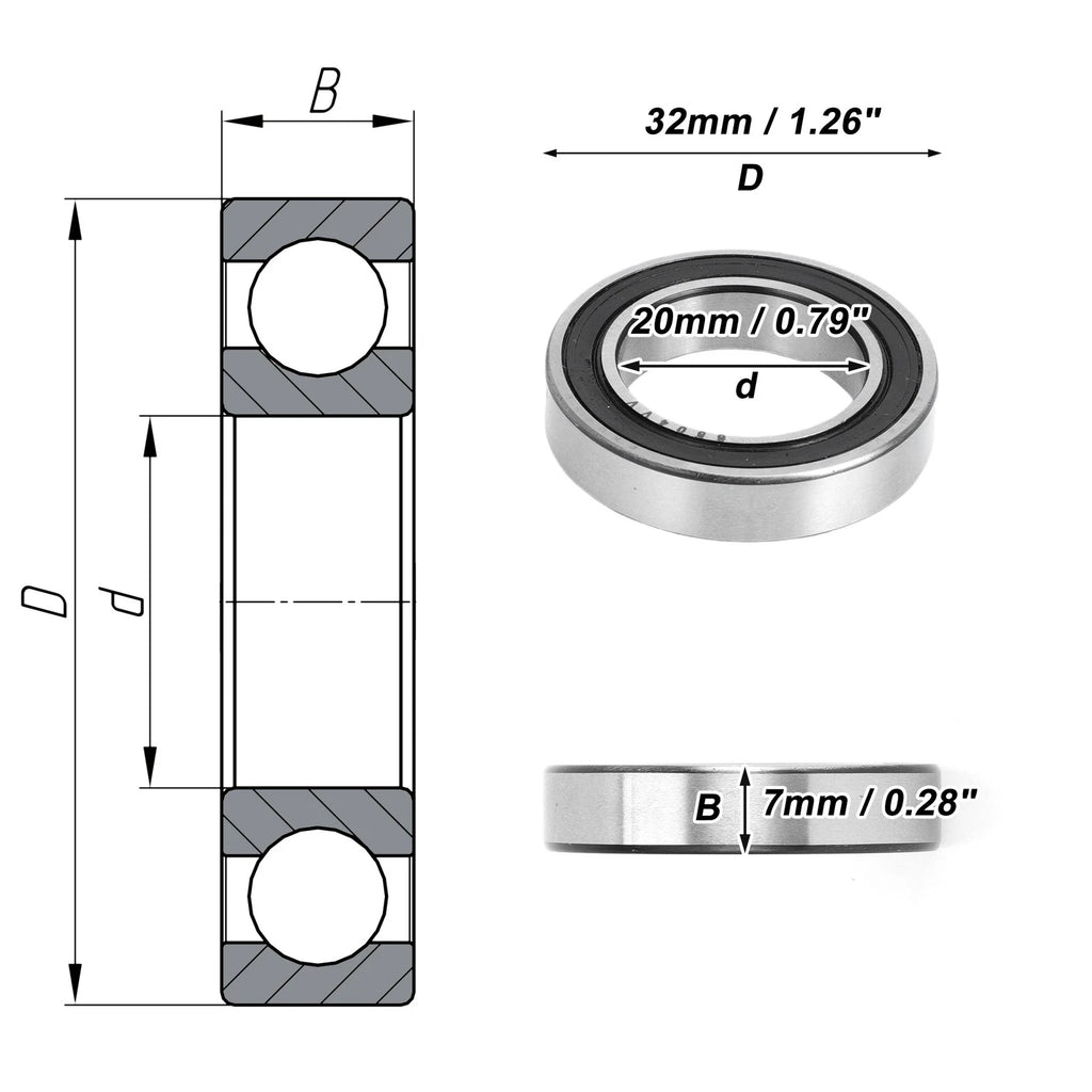 Deep Groove Ball Bearing 20x32x7mm for Scooter Skateboard 