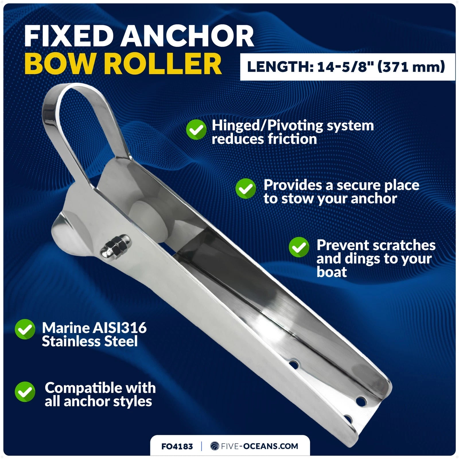 316 Stainless Steel Fixed Anchor Bow Roller for Boats (14-5/8-Inch)