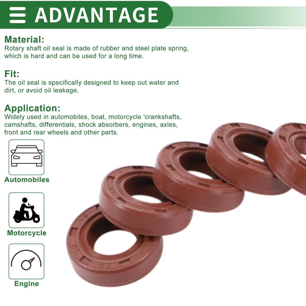 Set of 5 Oil Seal Ring 10x18x5mm for Rotary Shaft (Fluorine Rubber)