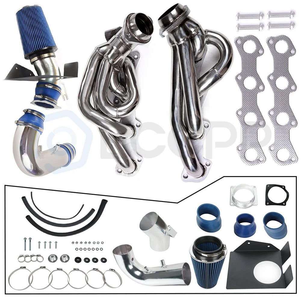 Exhaust Header Manifolds & Cold Air Intake Kit for Ford Expedition F-150 F-250