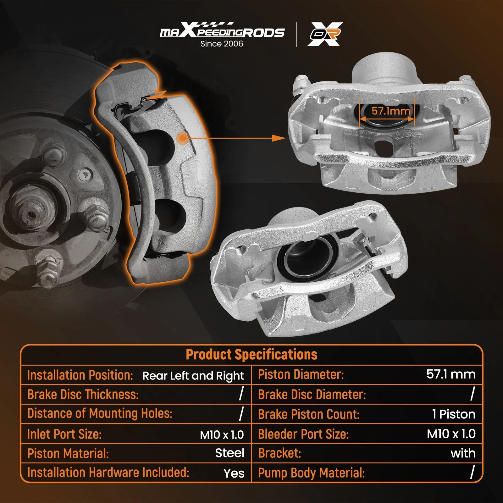 Set of 2 Front Disc Brake Calipers w/ Bracket for Honda Element (2003-2011)