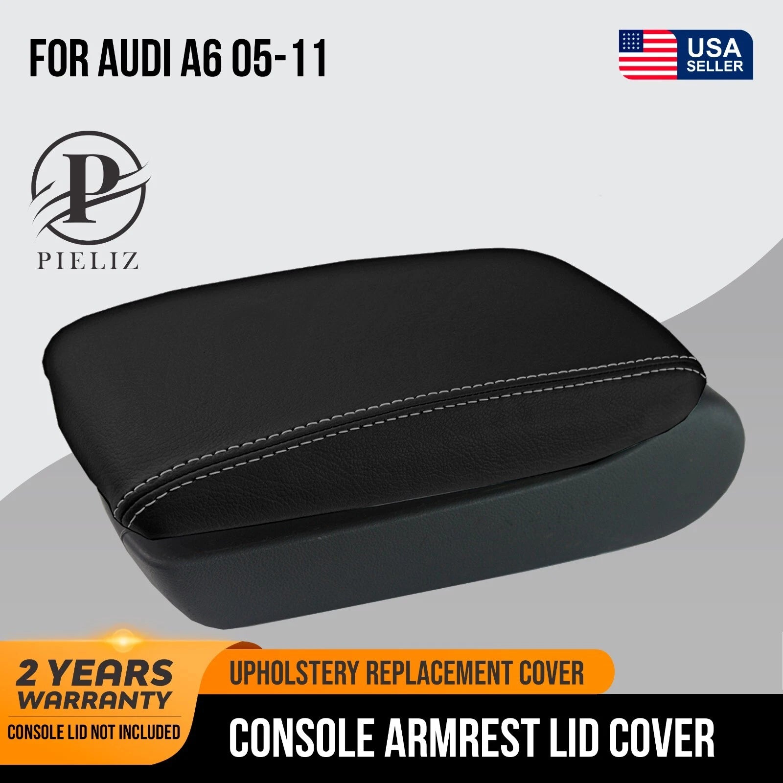 Leather Console Lid Armrest Cover for Audi A6 (2005–2011) Gray Stitch