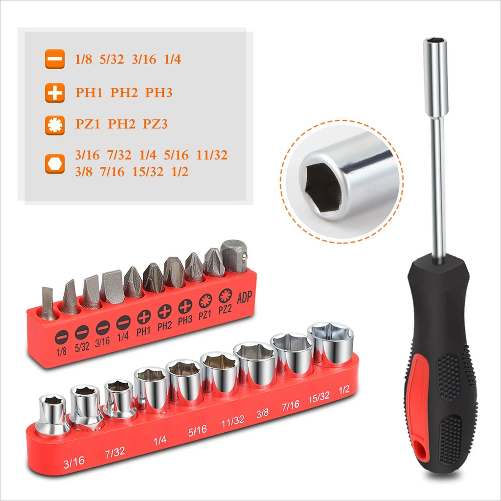 46-Piece Household Toolbox Set with Screwdrivers, Hammers, Pliers, Hex Keys