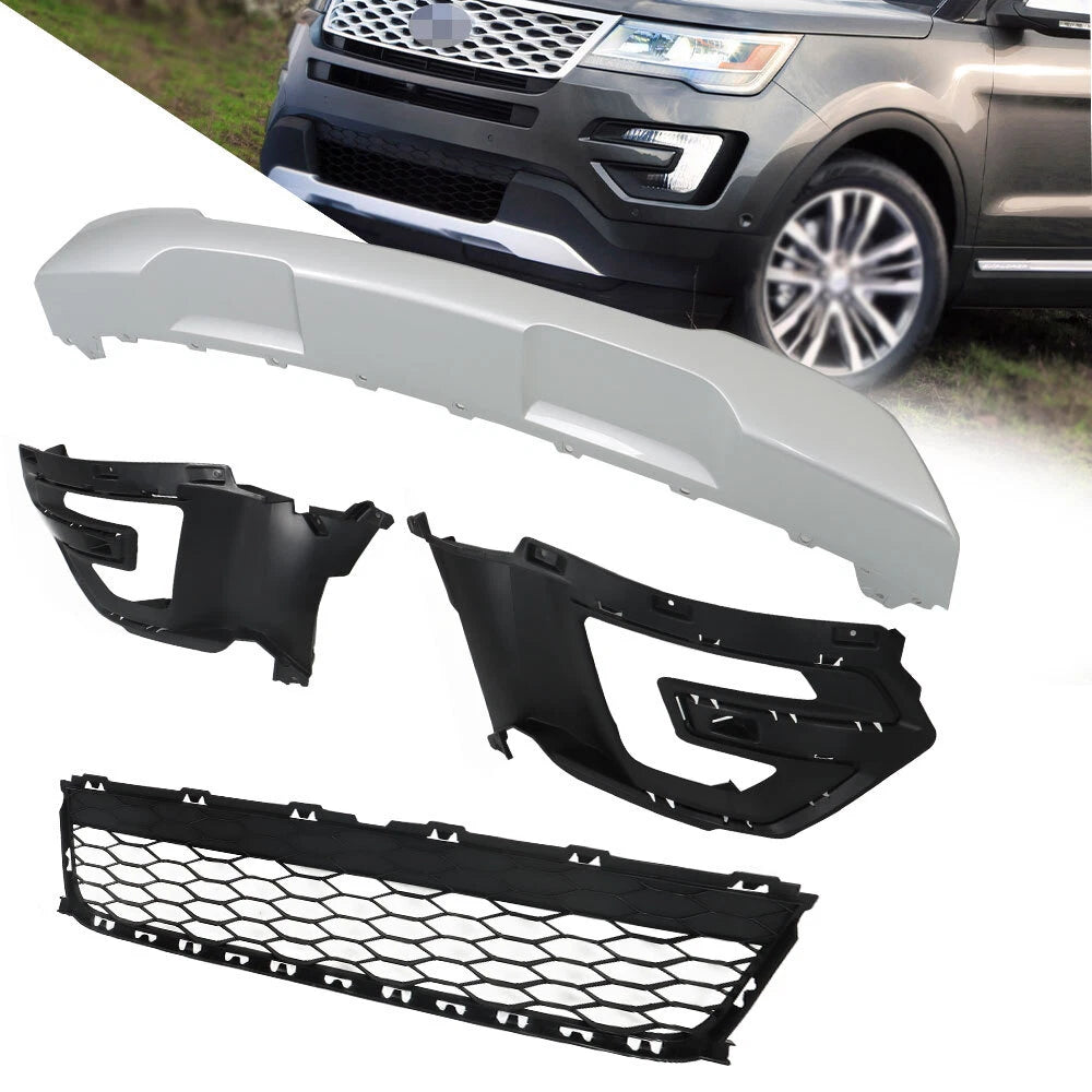 Set of 2 Front Lower Grille and Skid Plate for Ford Explorer (2016-2017)