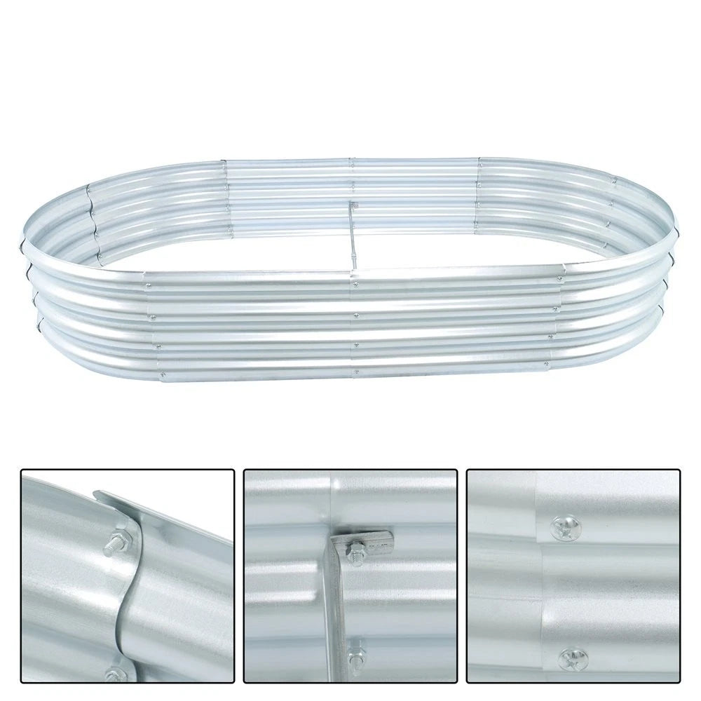 Set of 2 Galvanized Oval Raised Garden Beds for Outdoor Gardening