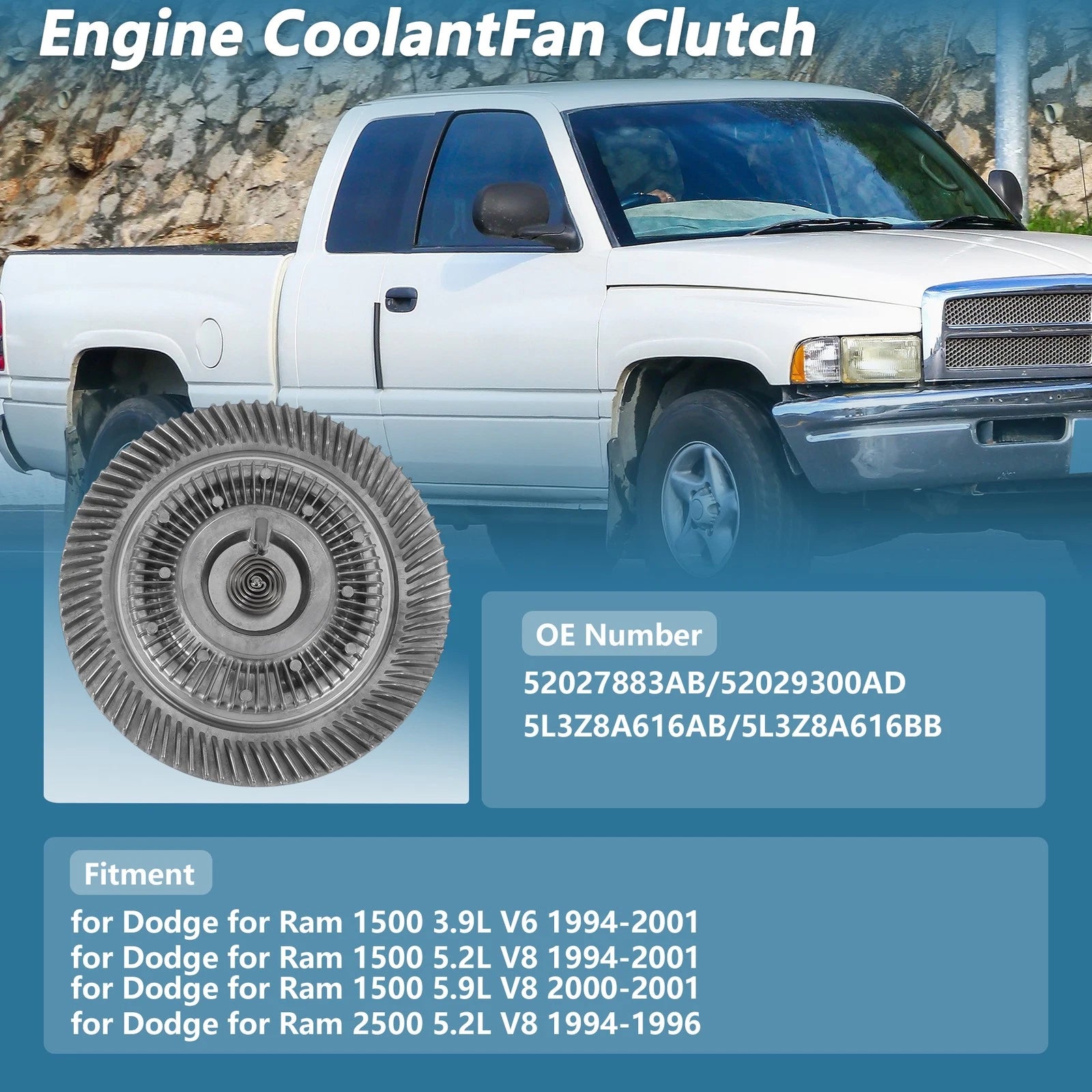 Engine Cooling Fan Clutch for Dodge Ram 1500 3.9L V6 (1994–2001) No. 52027883AB