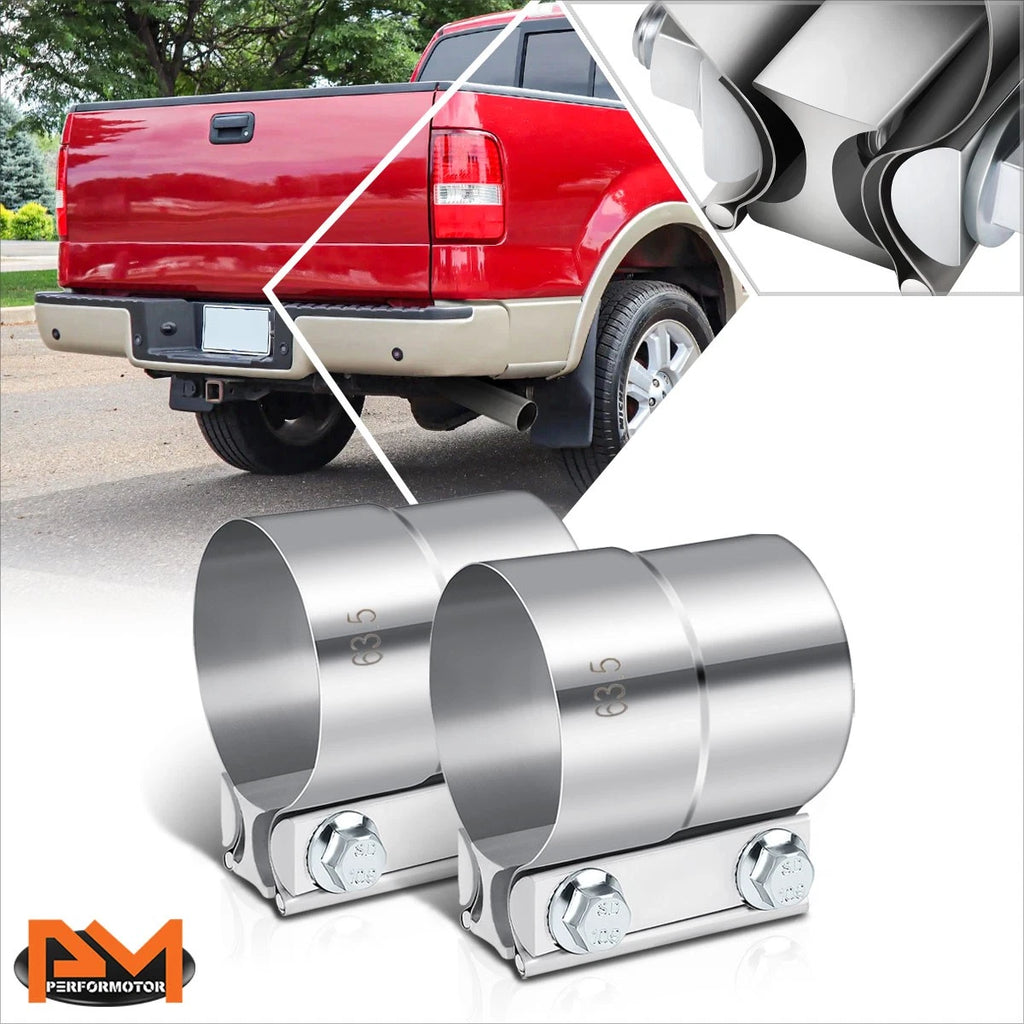 2X 2.5" Stainless Steel Catback Exhaust Lap Joint Band Clamps for Universal