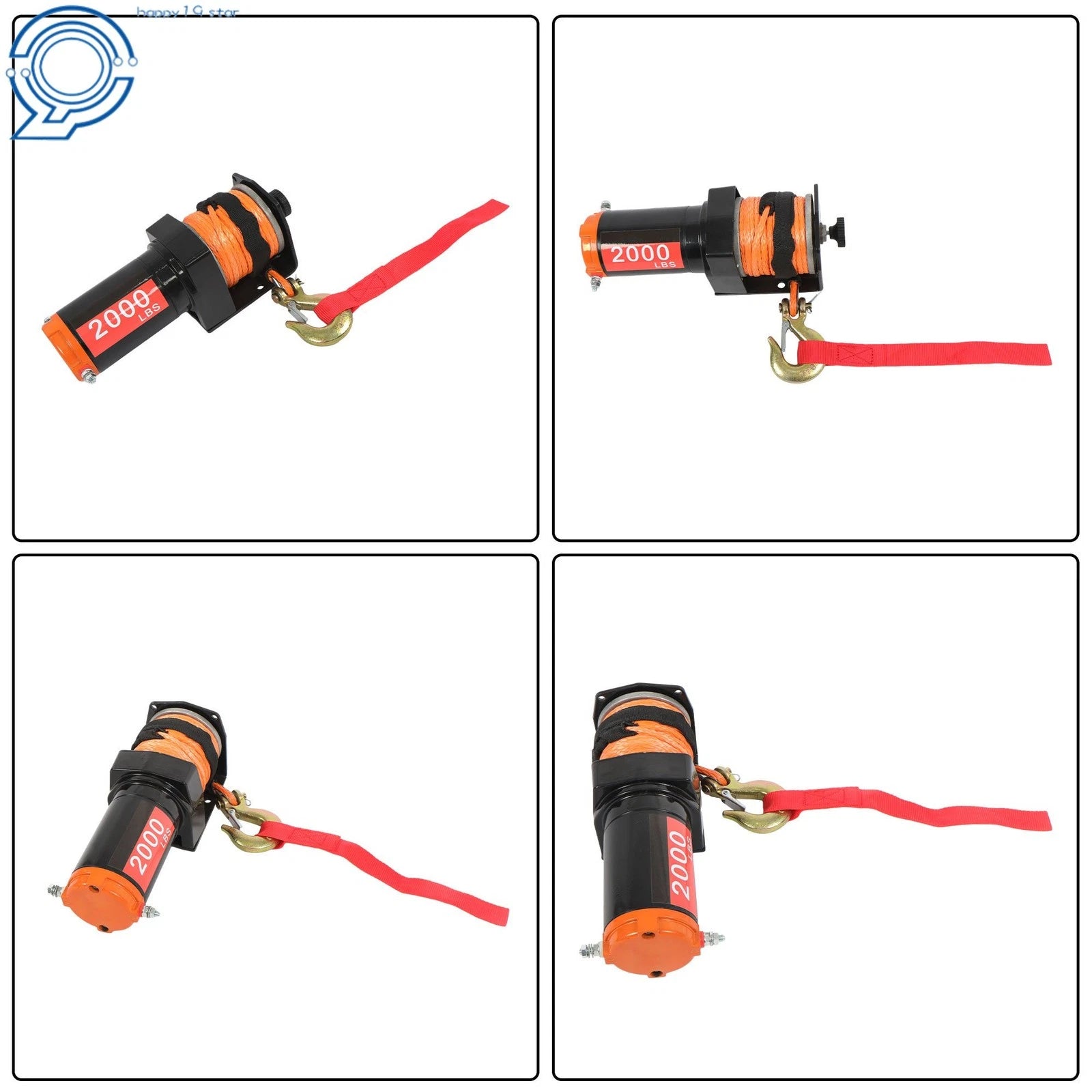 Electric Winch Motor with Synthetic Rope for Trailer Boat (12VDC, 2000lbs)