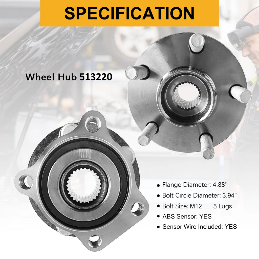 Pair (2) Front Wheel Hub & Bearing Assembly 513220 for Subaru Legacy (2005–2014)