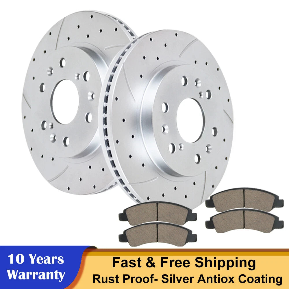 Front Drilled Rotors Brake Pads for Chevy GMC Silverado Sierra 1500 (2014–2019)