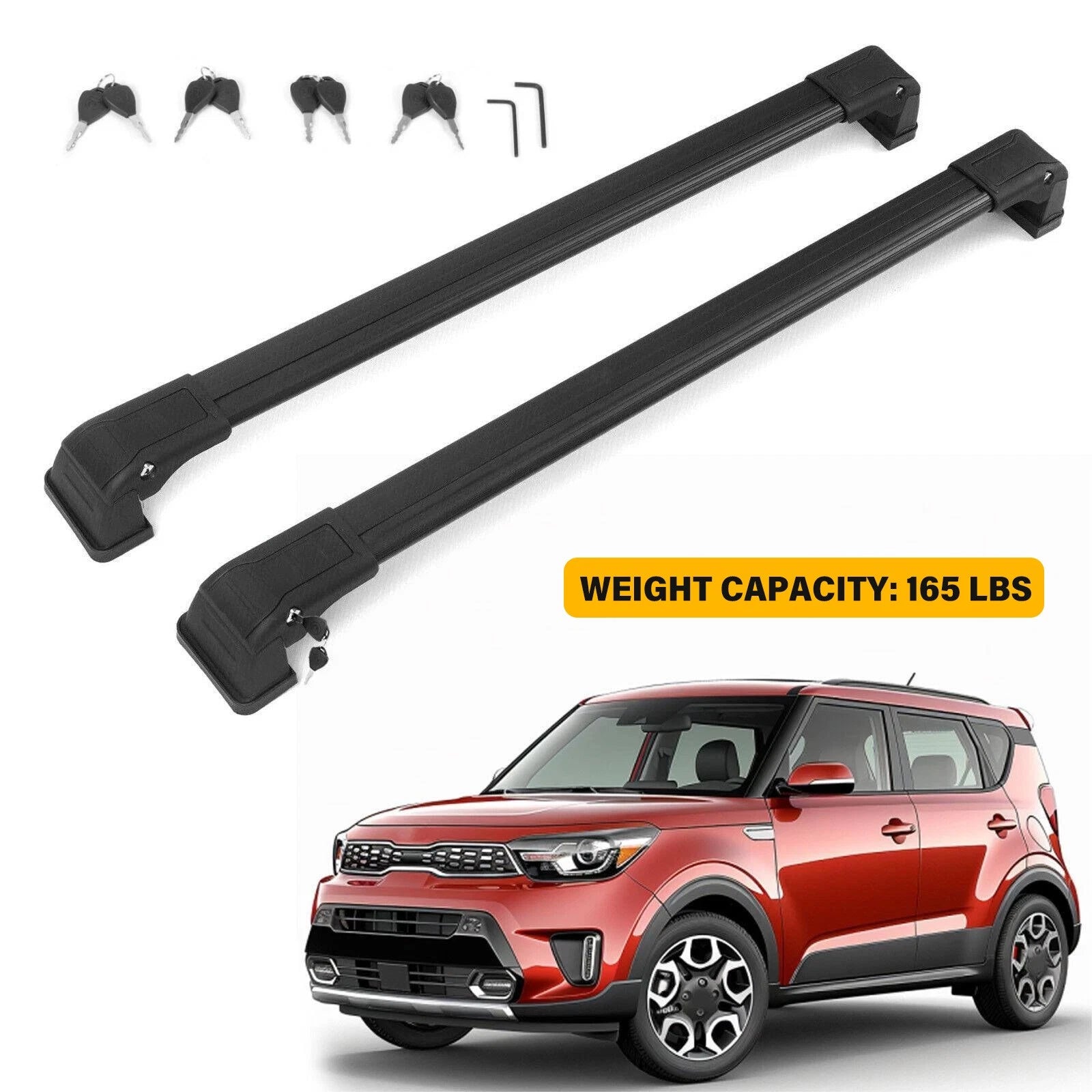 Set of 2 Roof Rack Cross Bars for Kia Soul (2014–2019) - Black Aluminium