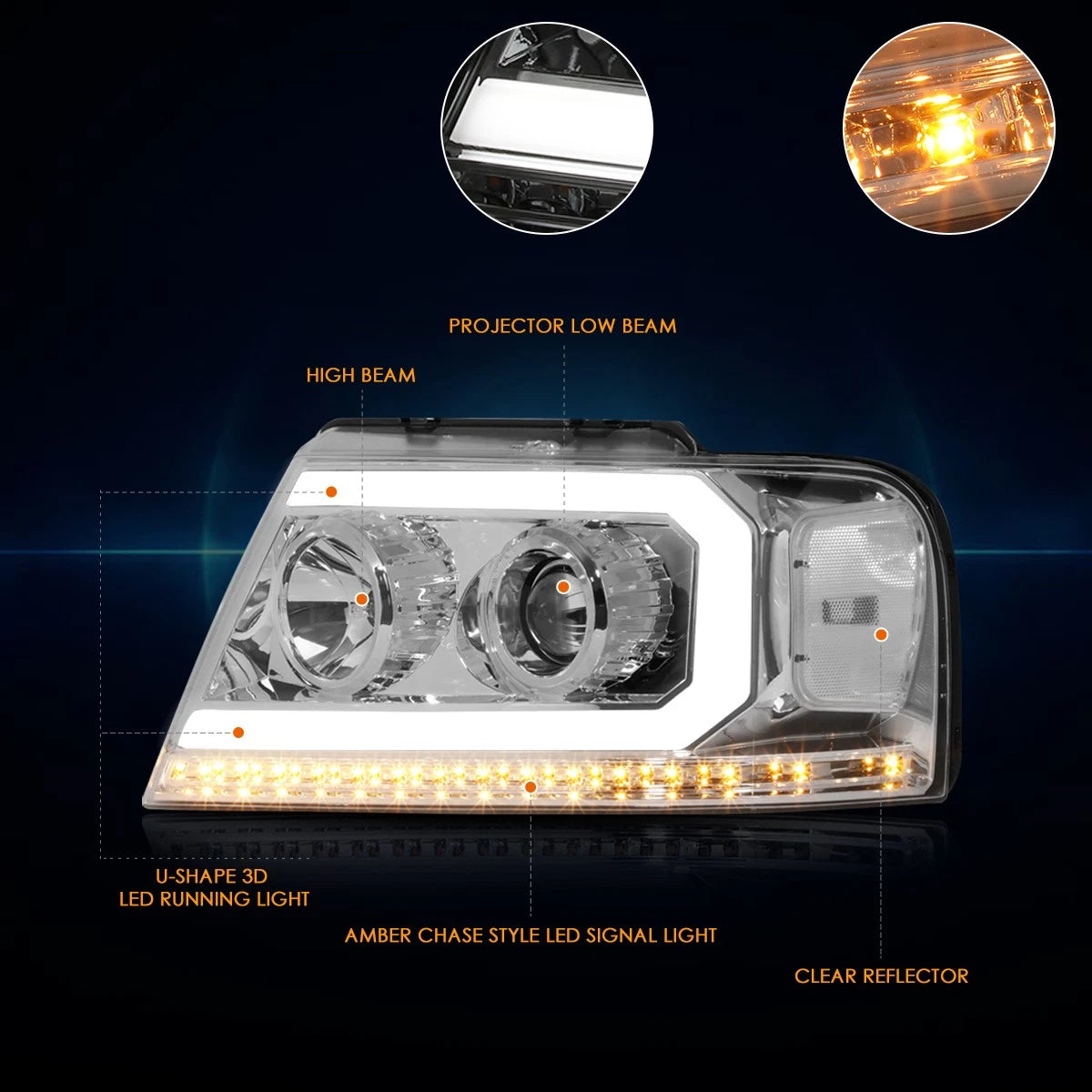 LED DRL Sequential Turn Signal Projector Headlights for F150 (2004–2008)