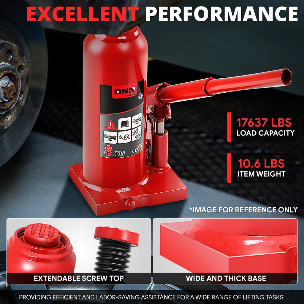 17.3" Red Manual Hydraulic Bottle Jack for Automotive Repair (8 Tons)