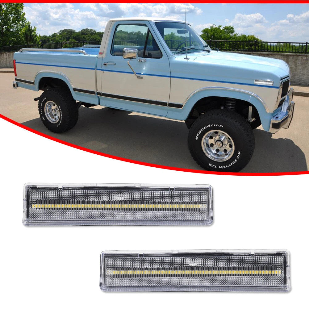 2X Clear White LED Front Side Marker Lights for Ford Bronco F150 F250 F350
