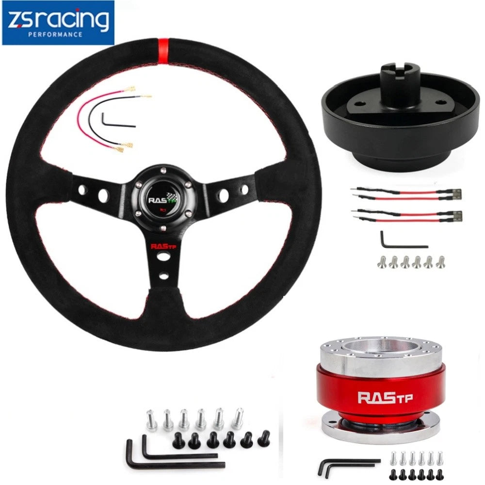 14" Steering Wheel Set with Black Quick Release & 131H Hub Adapter for Honda Civic CR-V