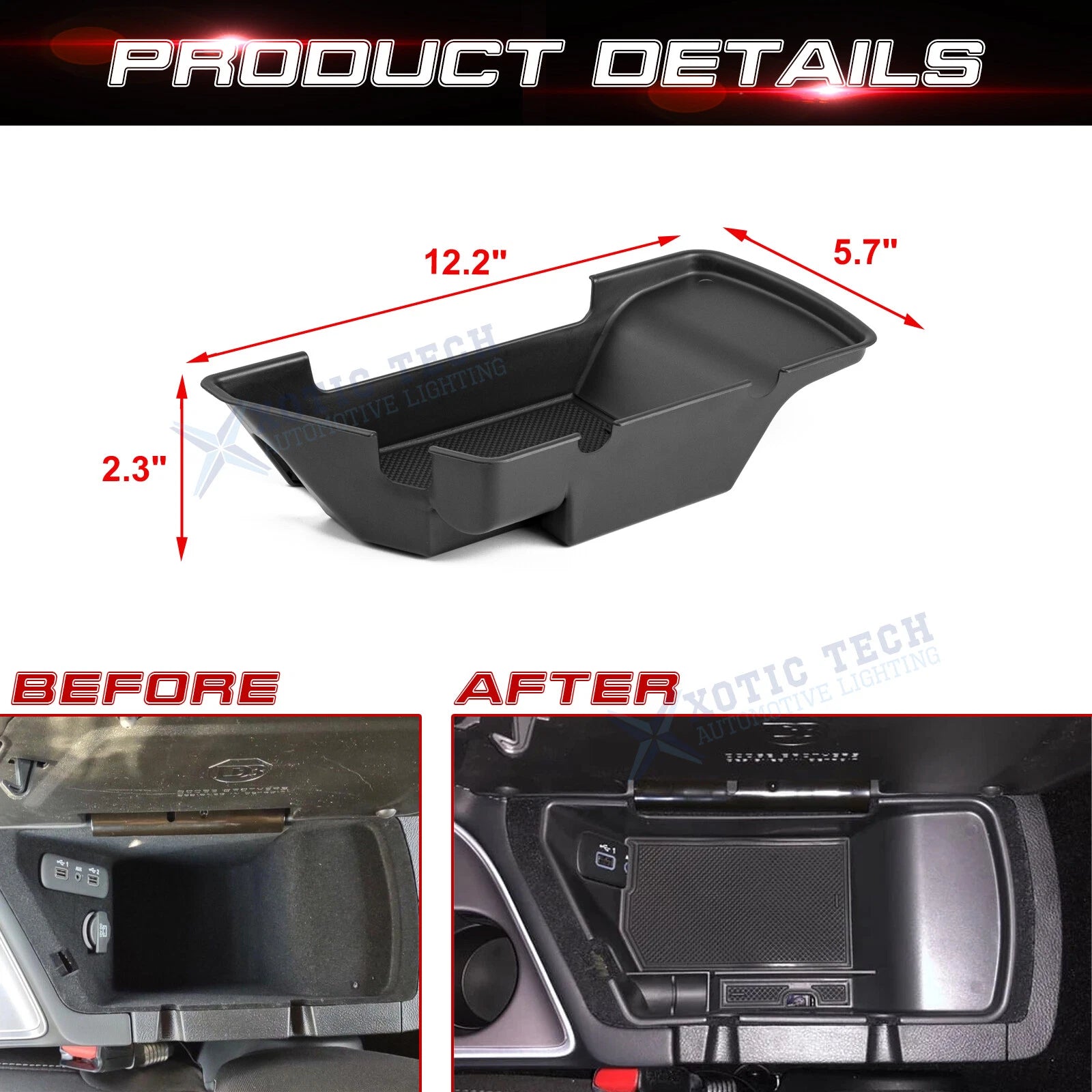 Armrest Box Secondary Storage Organizer with Coin Holder for Dodge Challenger (2015-2025)