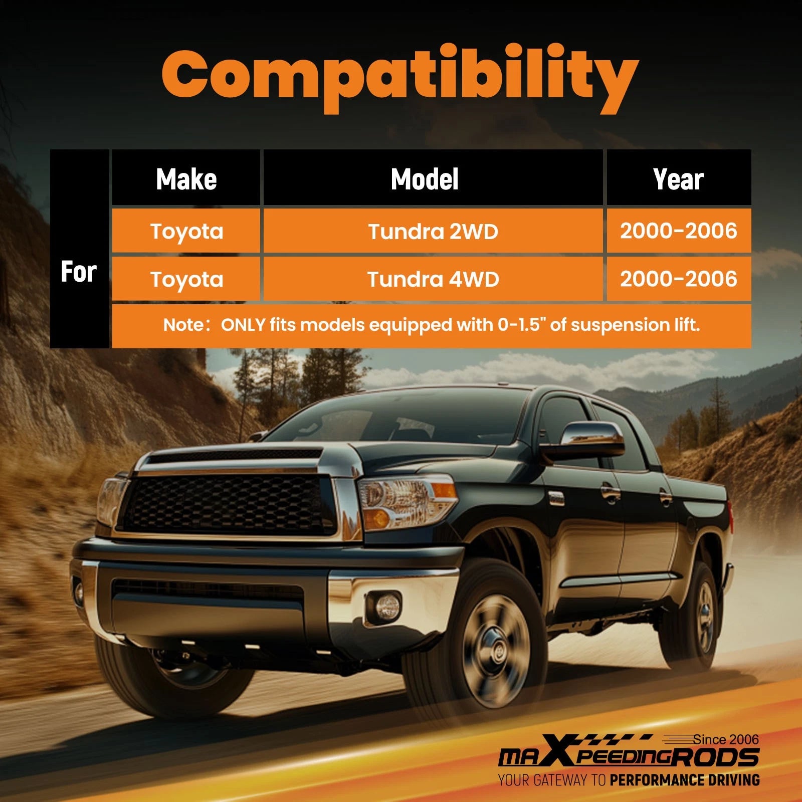 2X Rear Lift Shocks for Toyota Tundra (2000–2006) 0-1.5" Nitrogen Kit