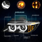 LED U-Halo + Turn Signal Projector Headlight Pair for BMW 3-Series E90 (2005–2008)
