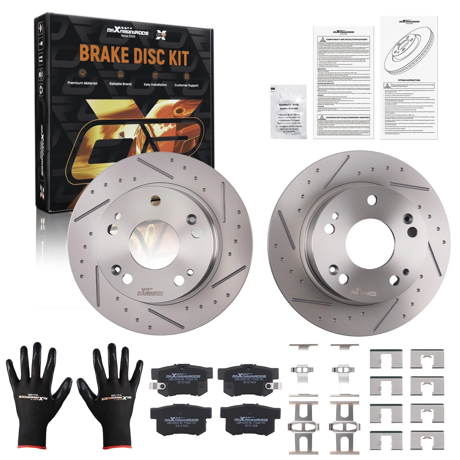 Rear Drilled Slotted Brake Rotors & Pads for Honda Accord (2003–2007)
