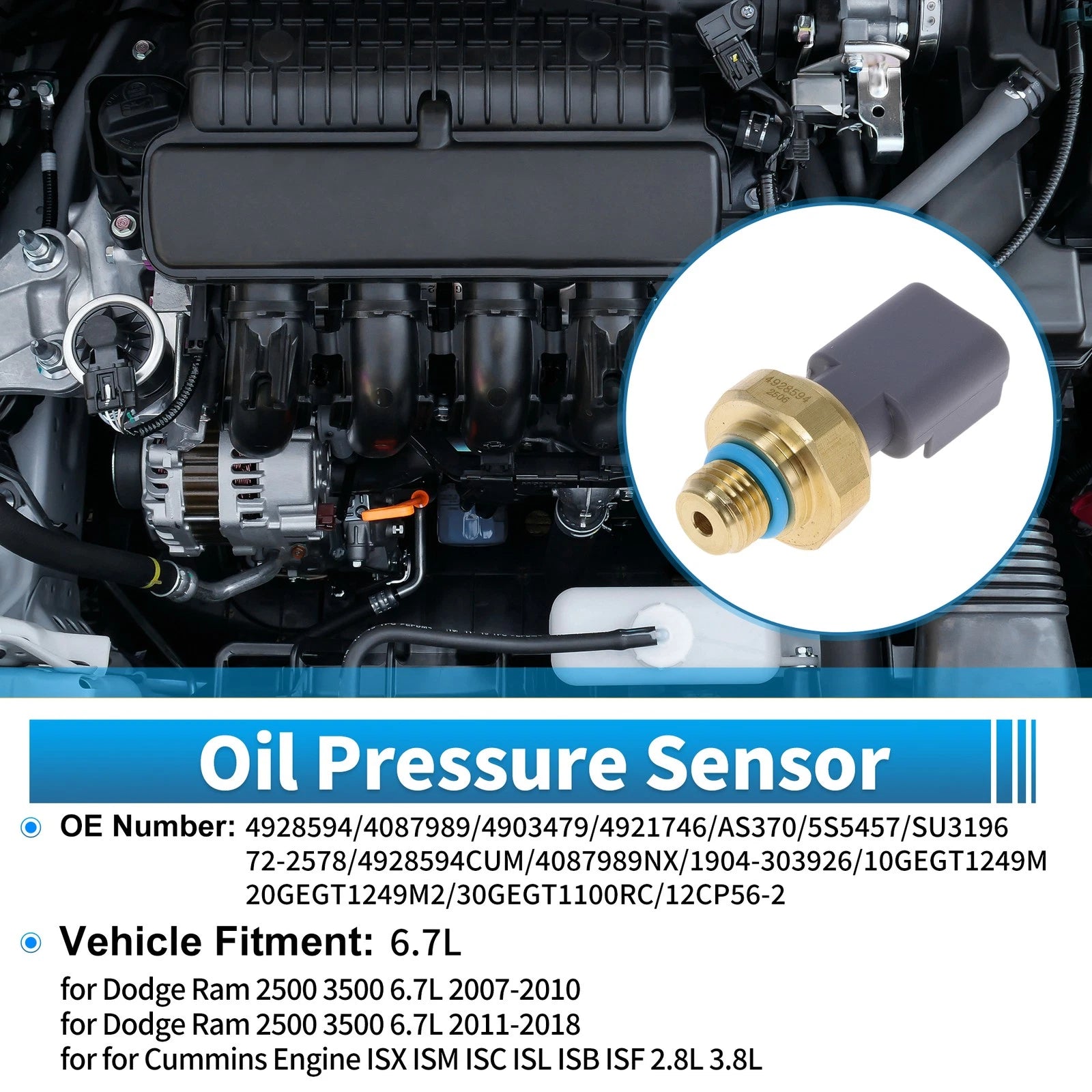 Engine Oil Pressure Sensor for Dodge Ram 2500 3500 (2003–2019) No.4928594/4087989